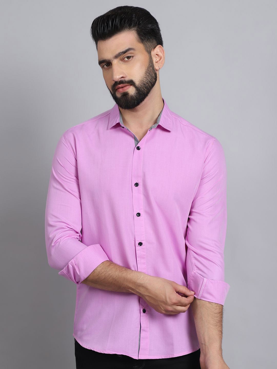 

Tanip Men Spread Collar Solid Cotton Casual Shirt, Purple