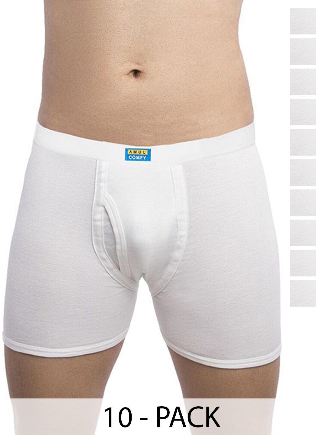 

AMUL COMFY Men Pack Of 10 Pure Cotton Trunks - Comfy-Plain-White-Trunk-IE-10-95