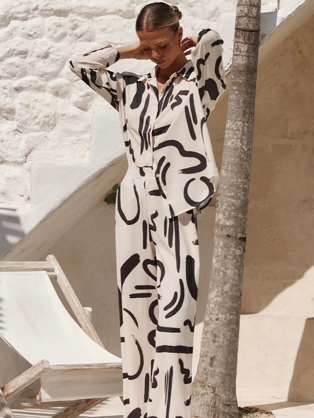 

Navvi Abstract Printed Shirt & Trousers, Cream