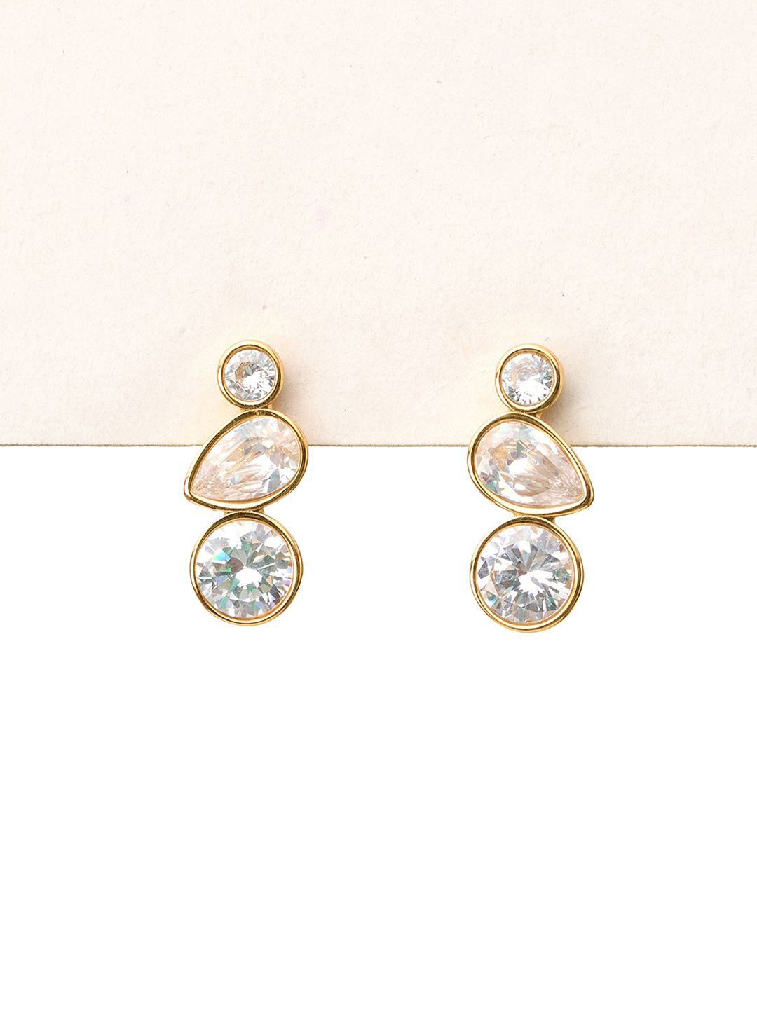 

WHITE LIES Gold-Plated Stainless Steel Cubic Zirconia Stone Studded Drop Earrings