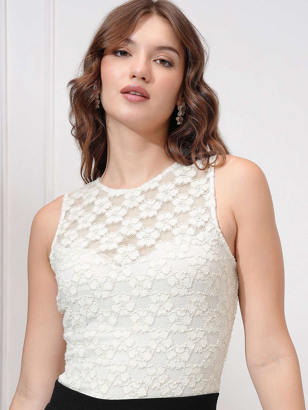 

Tokyo Talkies Self Design Round Neck Bodysuit, White