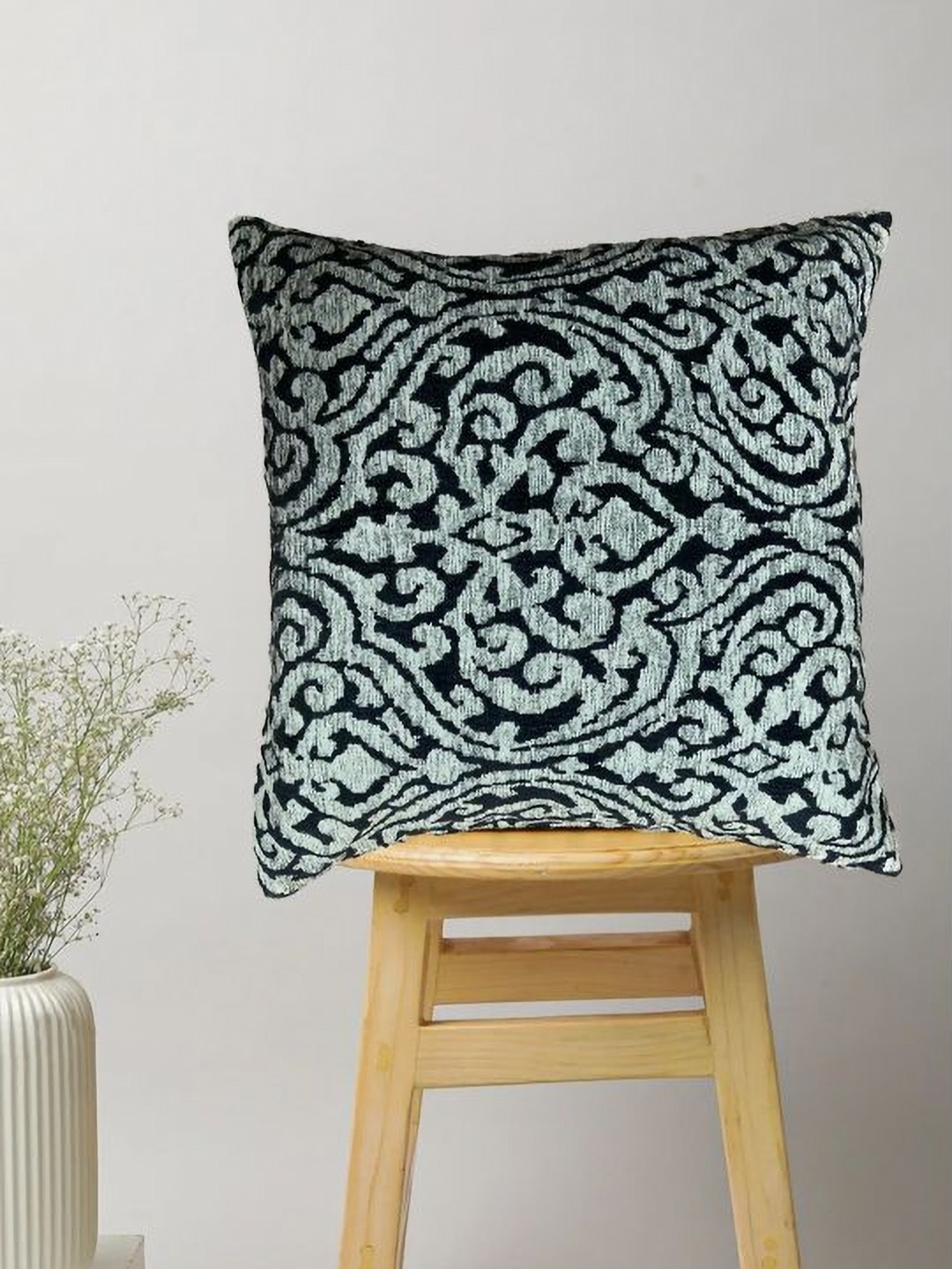 

SAJAVAT Black Embroidered Pure Cotton Square Cushion Cover