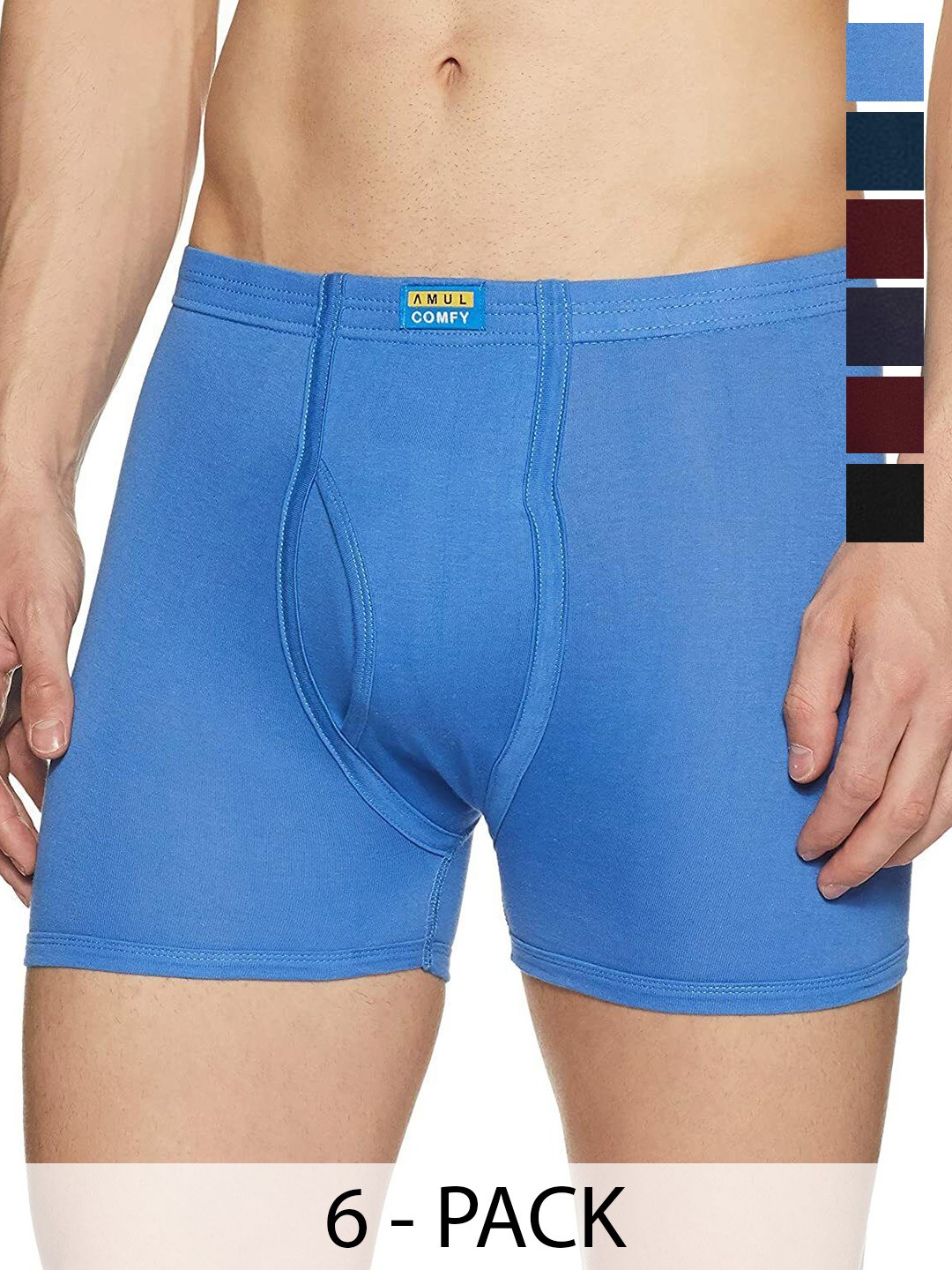 

AMUL COMFY Men Pack Of 6 Pure Cotton Trunks - Comfy-Plain-Trunk-IE-6-105, Blue