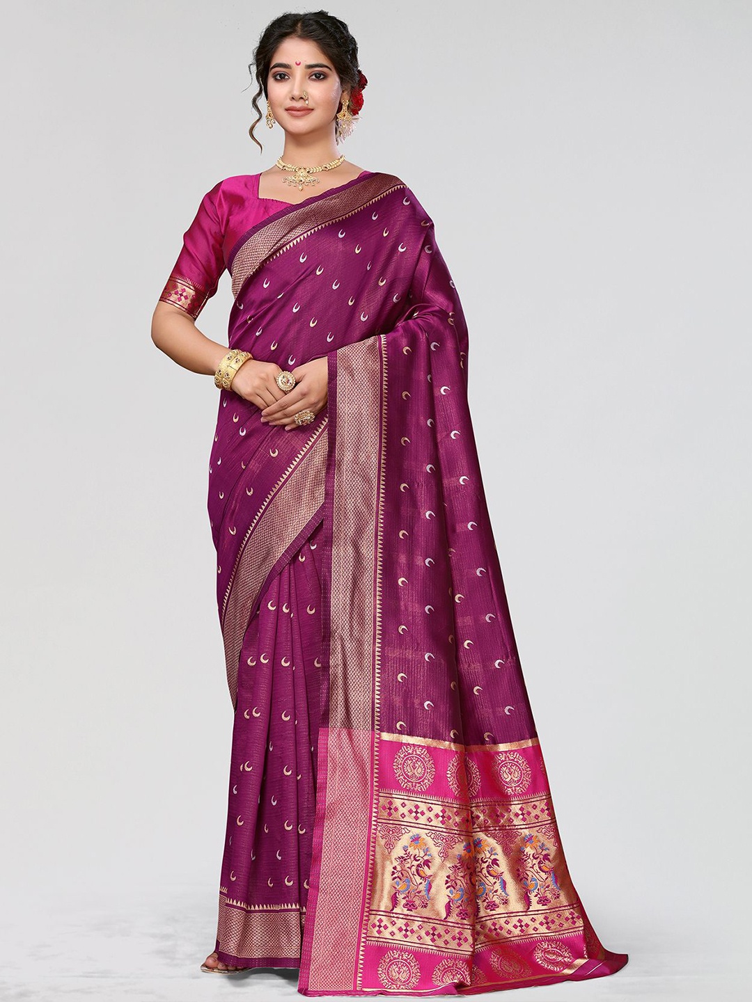 

KALINI Ethnic Motifs Woven Design Zari Saree, Purple