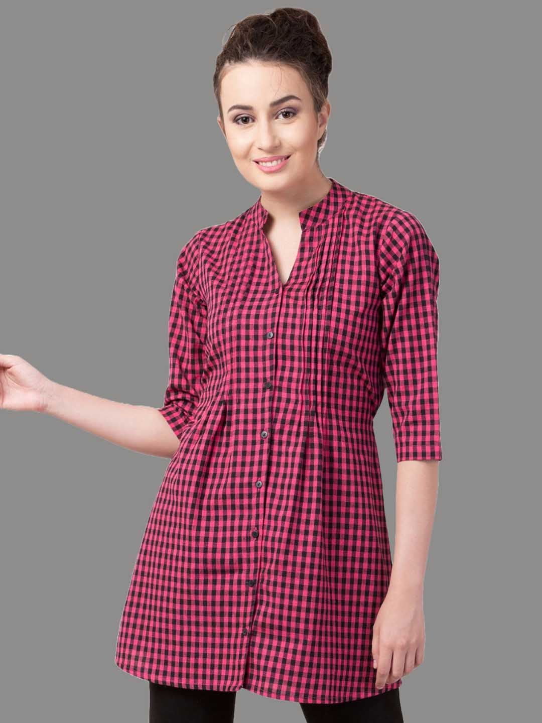 

Hive91 Mandarin Collar Checked Tunic, Pink