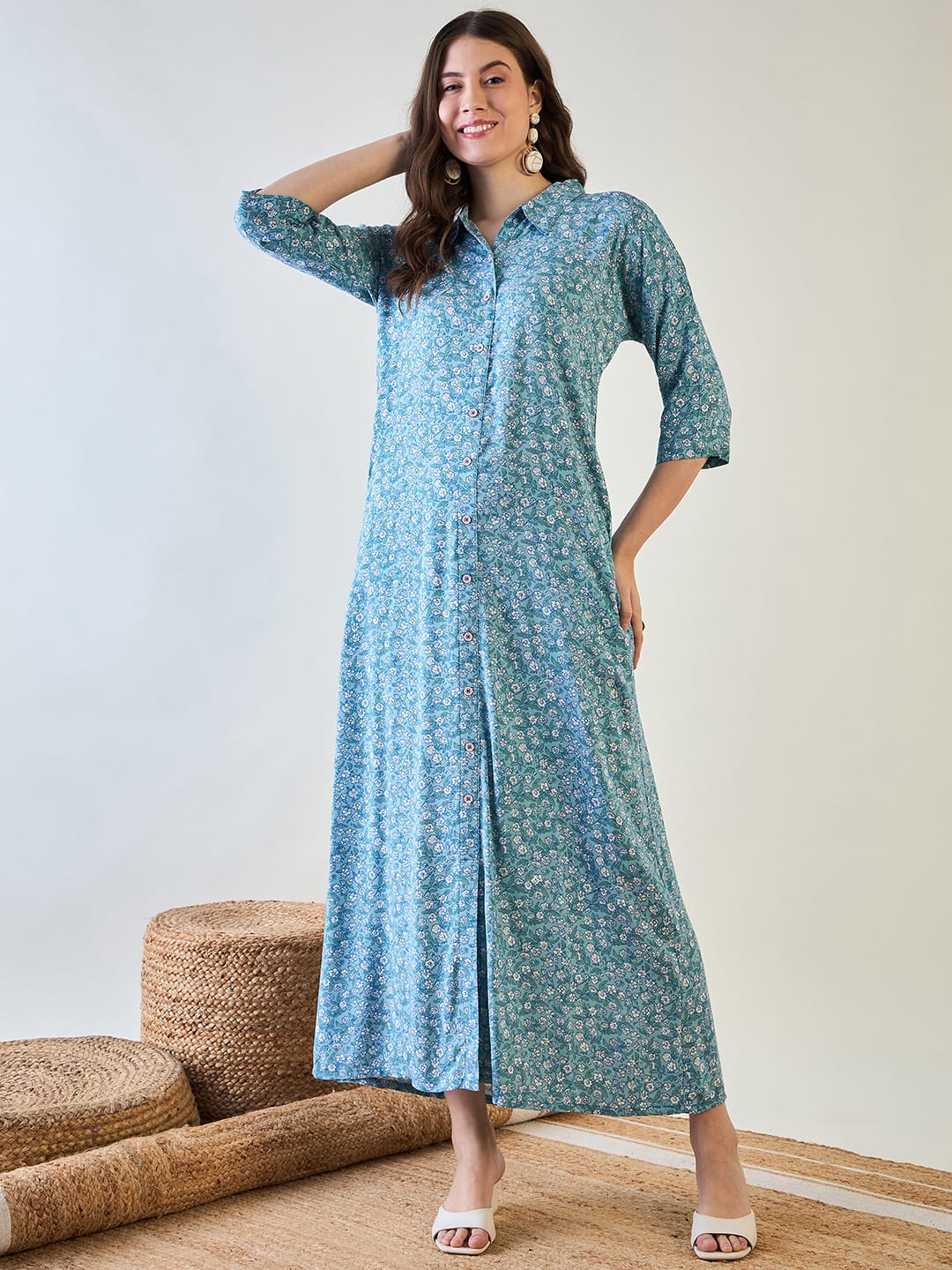 

The Kaftan Company Women Printed Maxi Nightdress, Blue