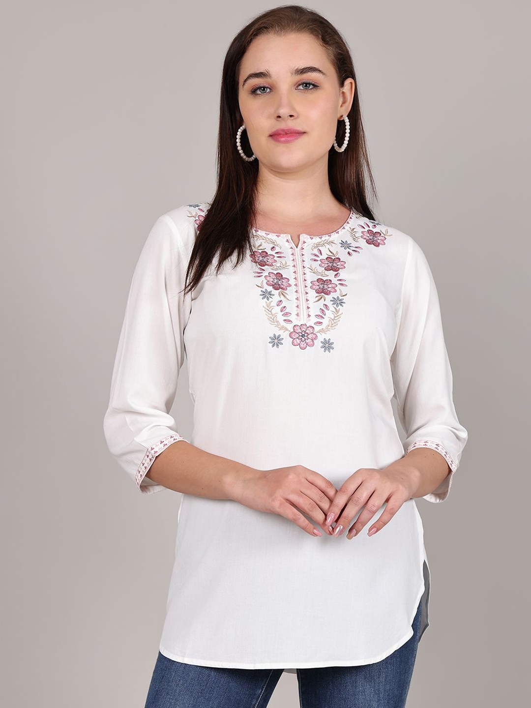 

Jinfo Women Embellished Round Neck Top, Cream