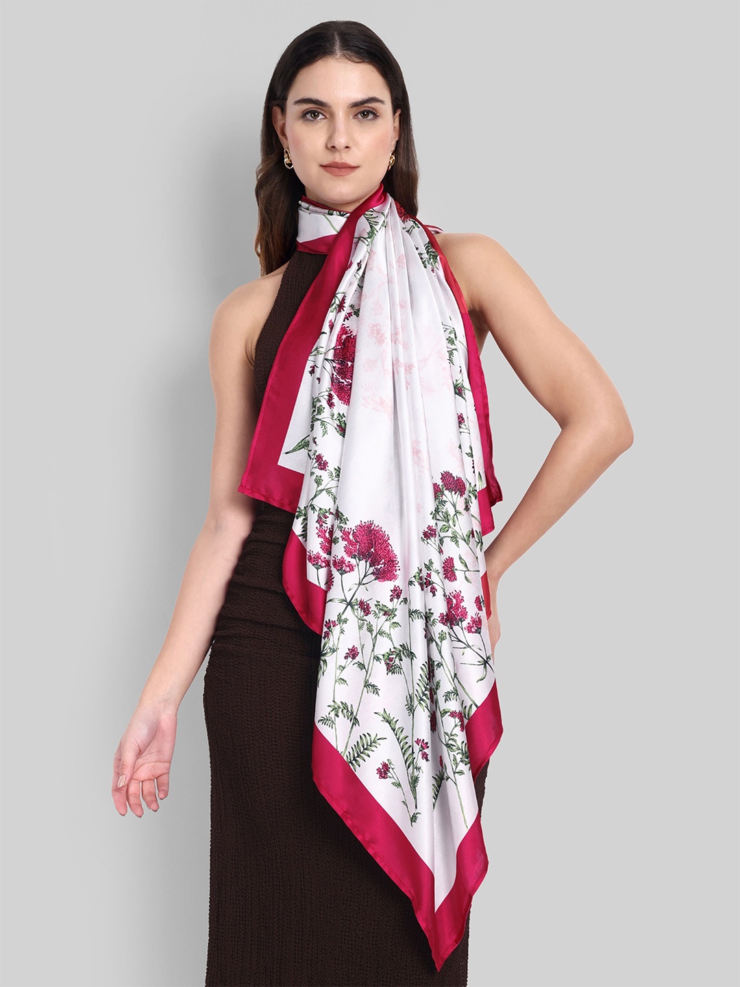 

Sarisp Women Satin Printed Scarf, White