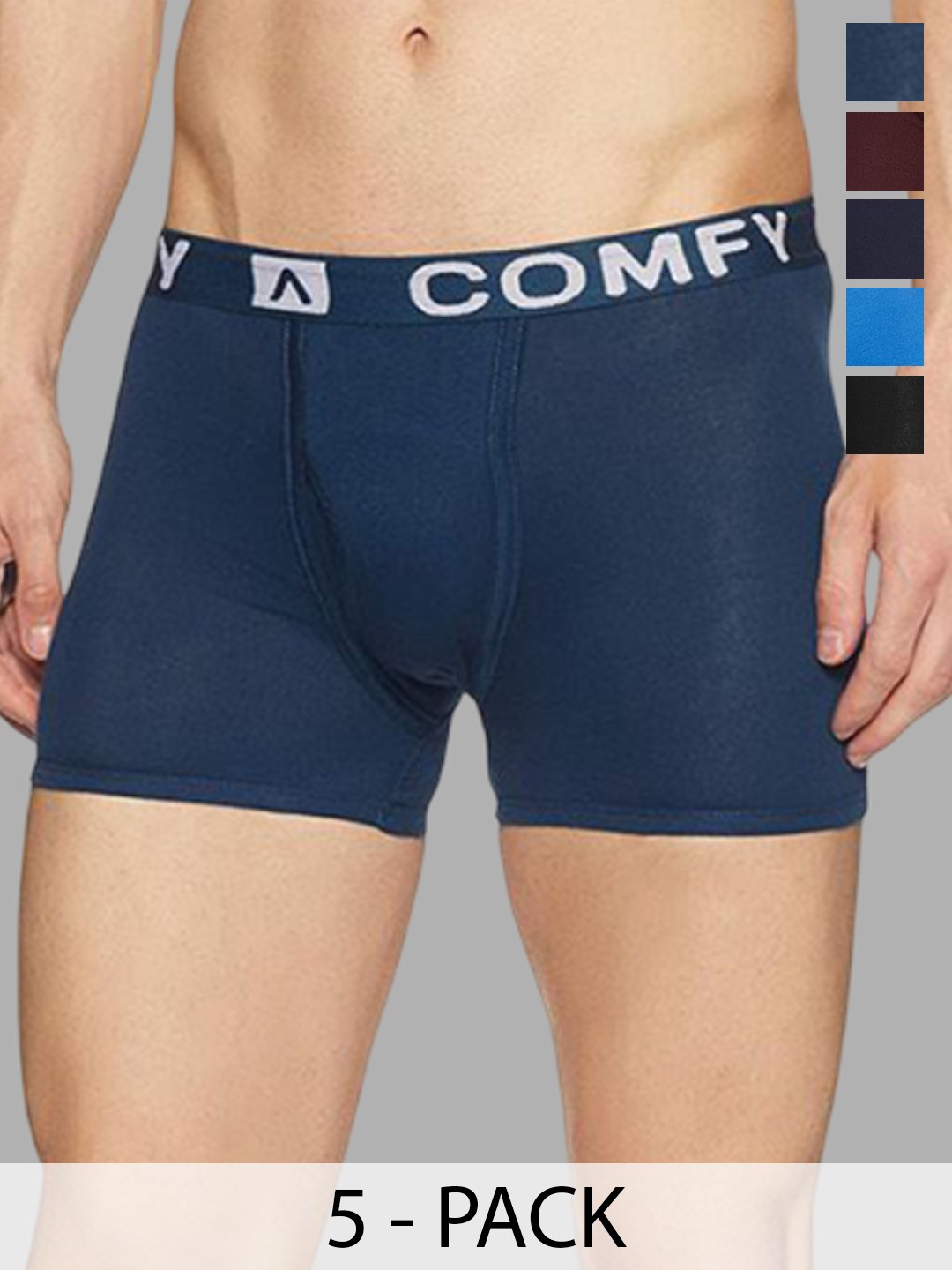 

AMUL COMFY Men Pack Of 5 Assorted Pure Cotton Trunks - Comfy-FCD-Trunk-OE-5-110, Blue