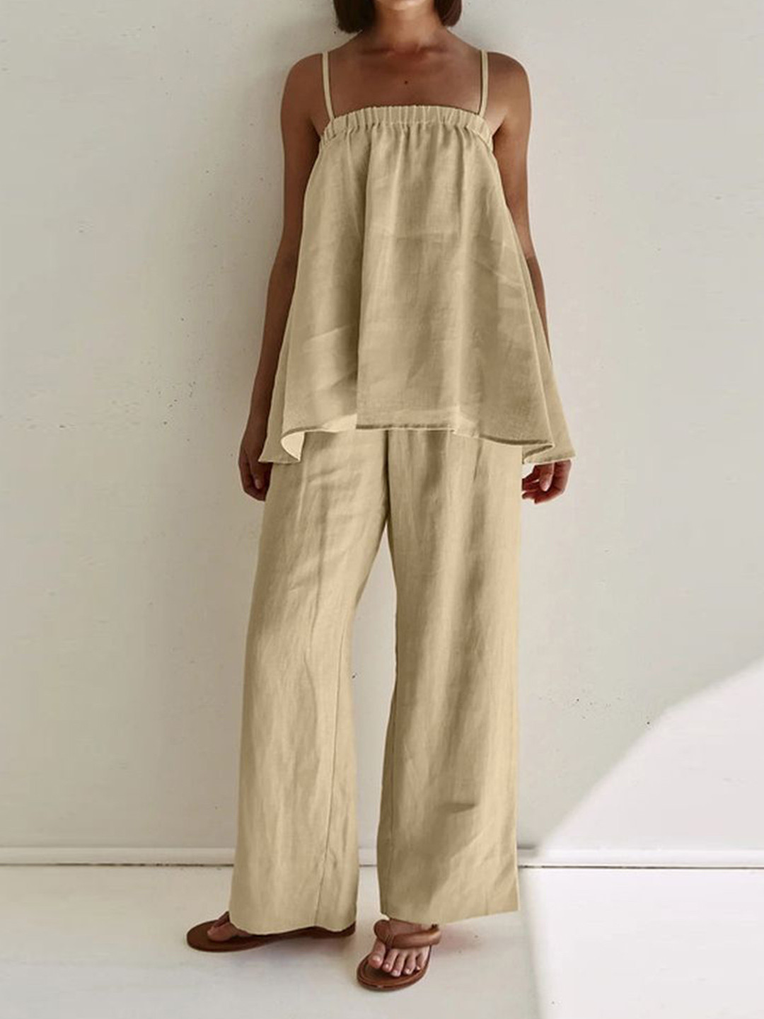 

LULU & SKY Women Pure Cotton Sleeveless Top & Trousers Set, Khaki