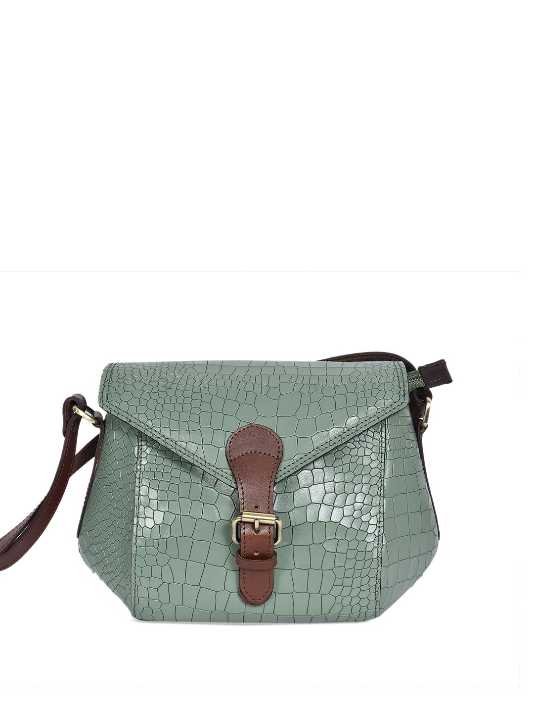 

Celtic Textured Leather Structured Sling Bag, Green