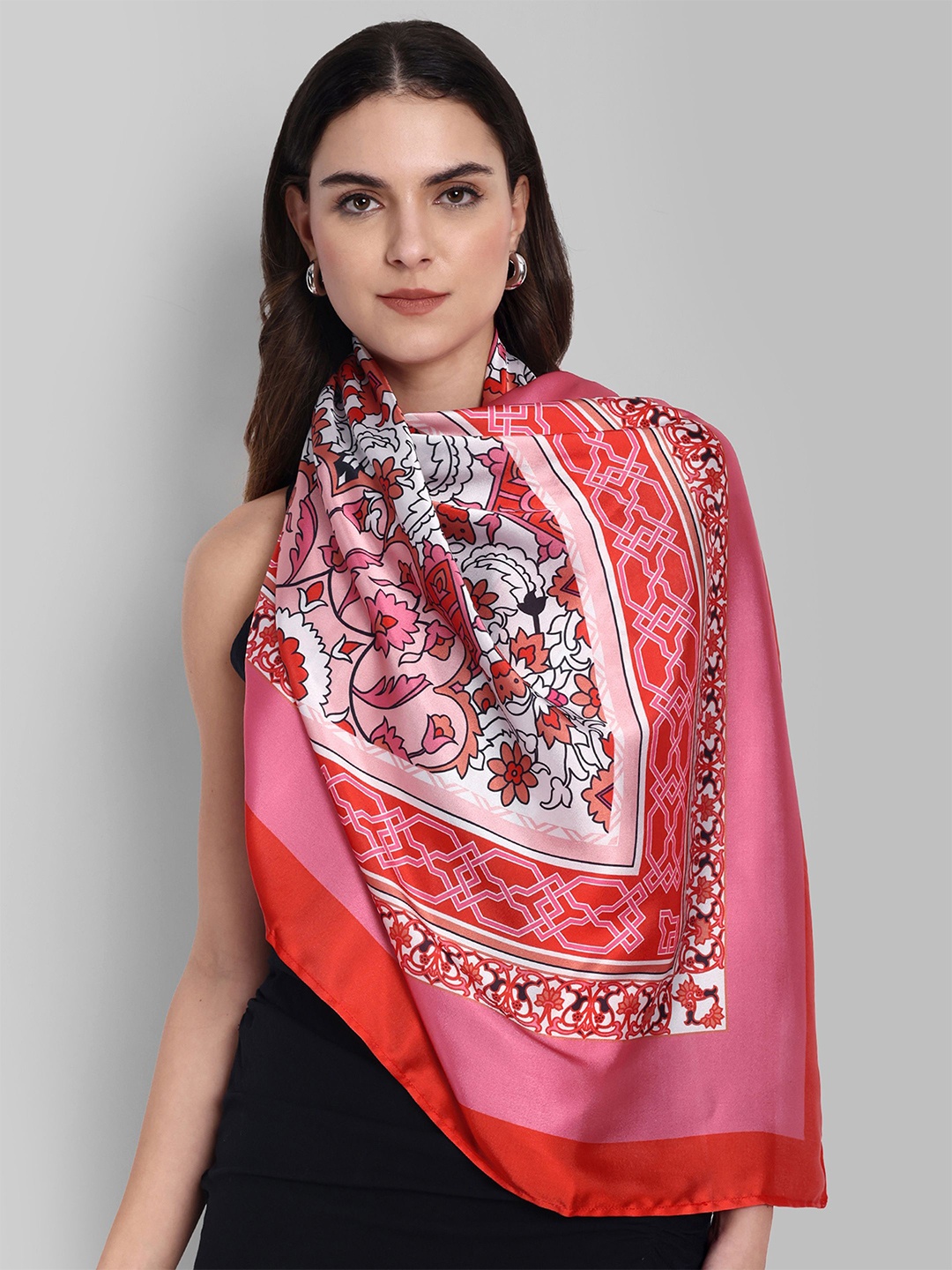 

Sarisp Women Satin Printed Scarf, Pink