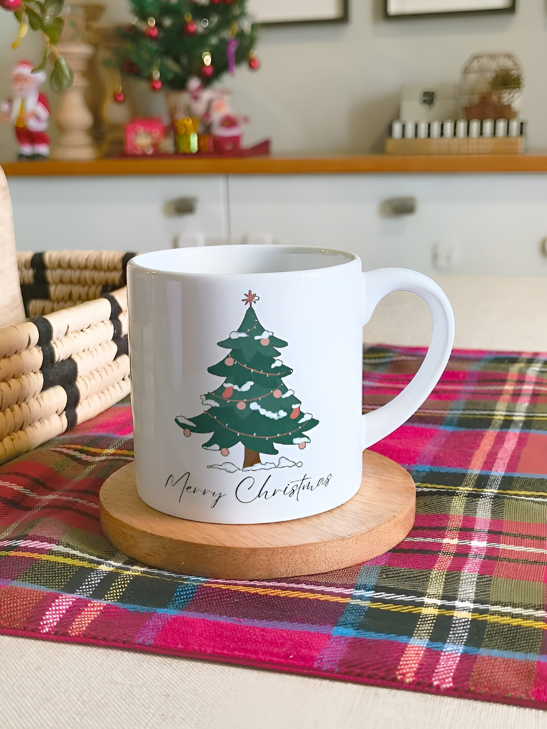 

One Posh Home White & Green 2 Pieces Christmas Printed Ceramic Glossy Mugs 150ml Each