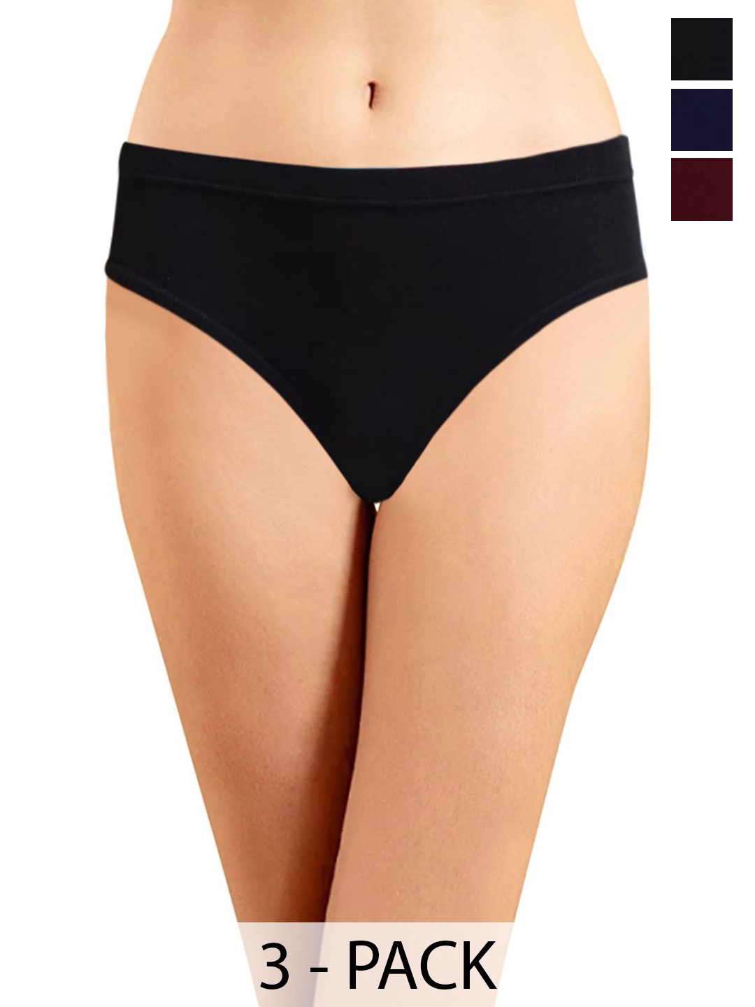 

In Care Women 3-Pcs Assorted Pure Cotton Hipster Briefs ICIN-015_M, Black