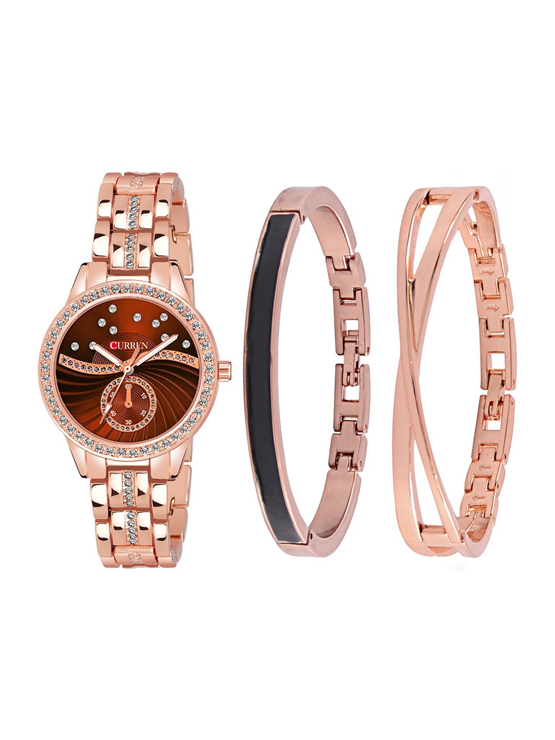 

Curren Women Brass Embellished Dial Analogue Watch 1342-RSBR+JW-12&13-Rose Brown