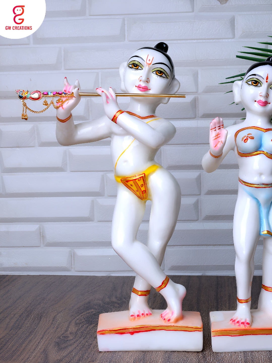 

GW CREATIONS Yellow & Blue Radha Krishna Exquisite Marble Religious Idol Showpiece