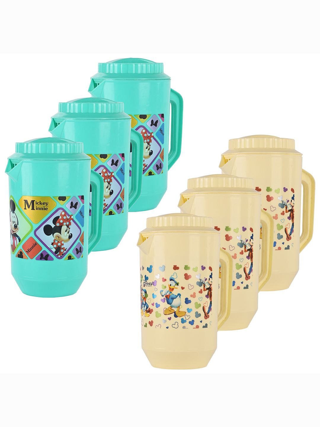 

Kuber Industries Pack of 6 Disney Team Printed Water Jugs 2 L Each, Cream