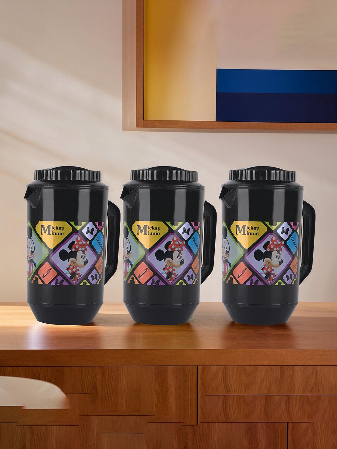 

Kuber Industries Pack of 3 Disney Printed Water Jug 2 L Each, Black