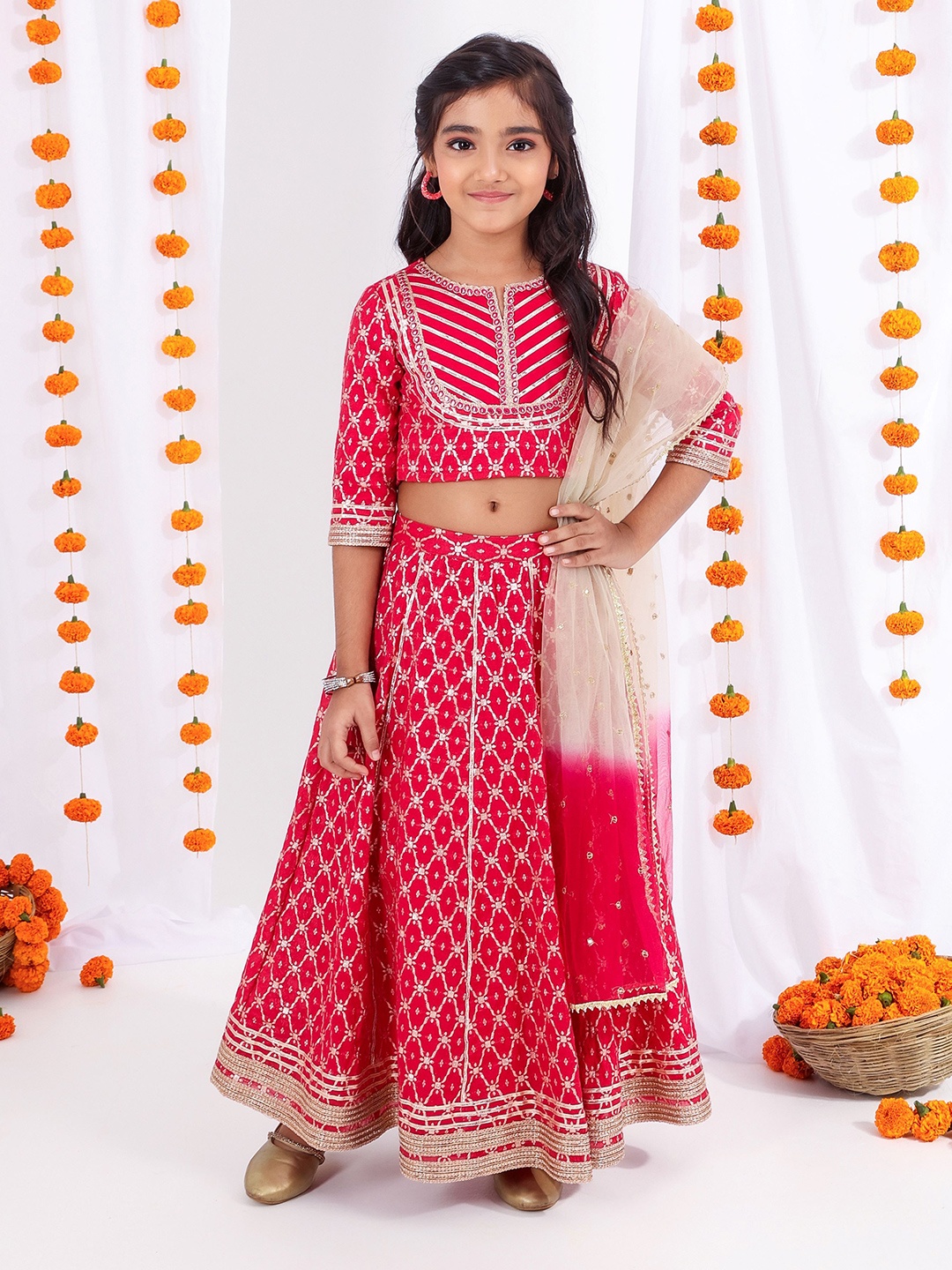 

MASTARANG Girls Ready to Wear Lehenga & Blouse With Dupatta, Fuchsia