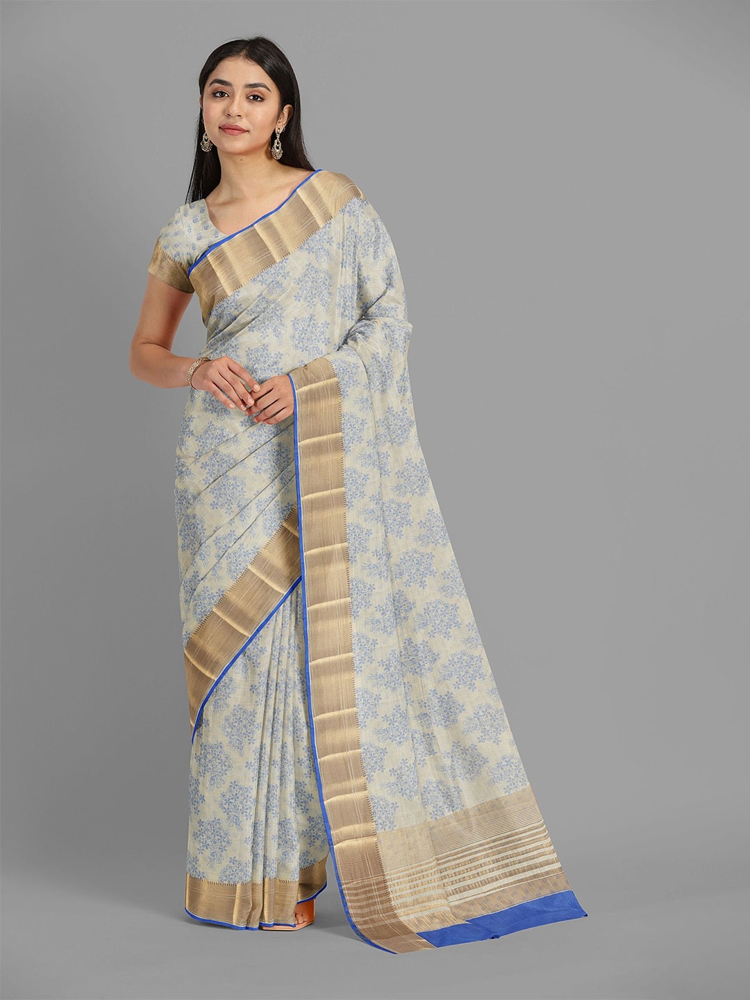 

The Chennai Silks Floral Printed Kota Saree, Cream