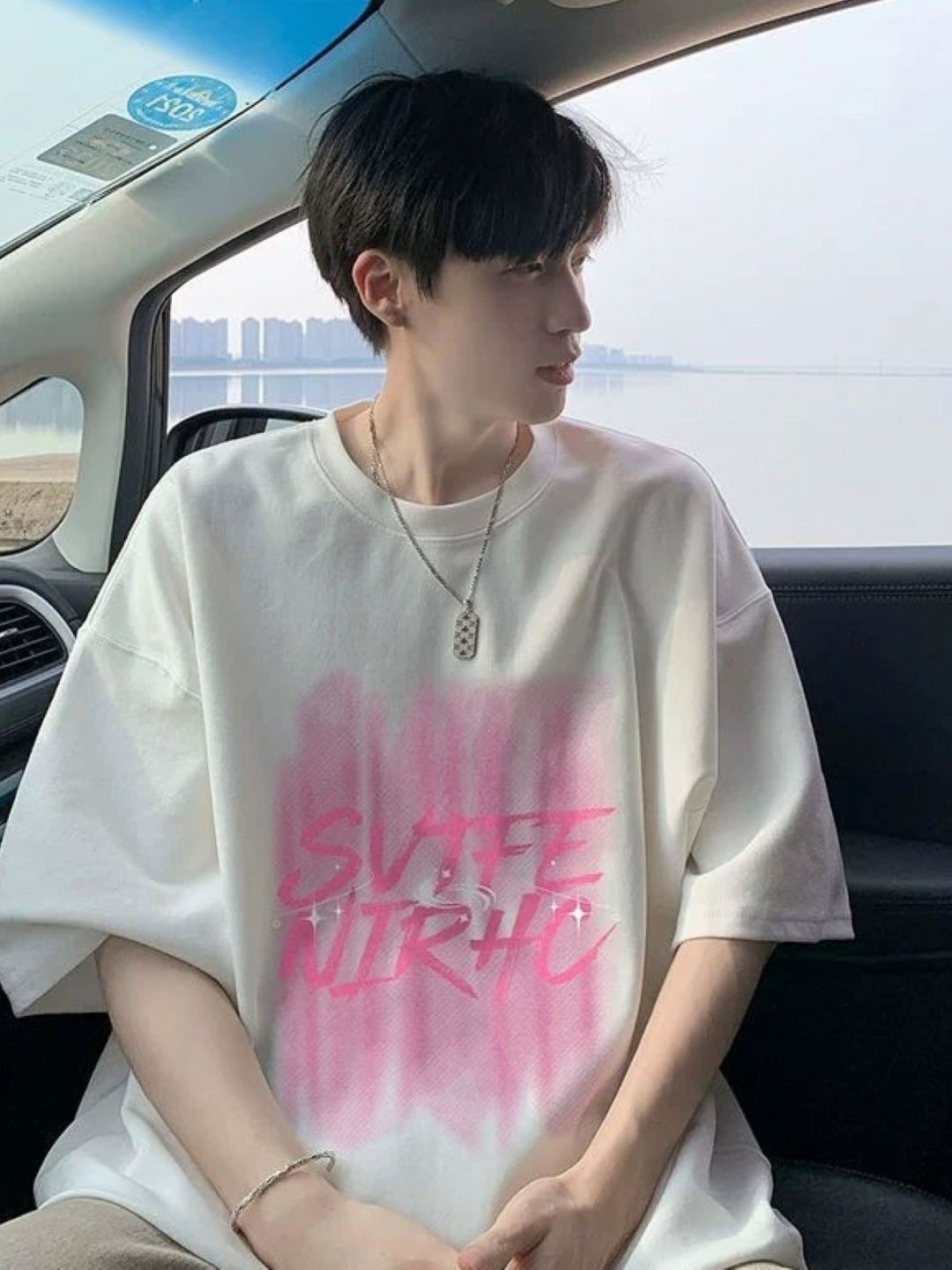 

HERE&NOW Men Typography Printed Round Neck Cotton Oversized T-shirt, White