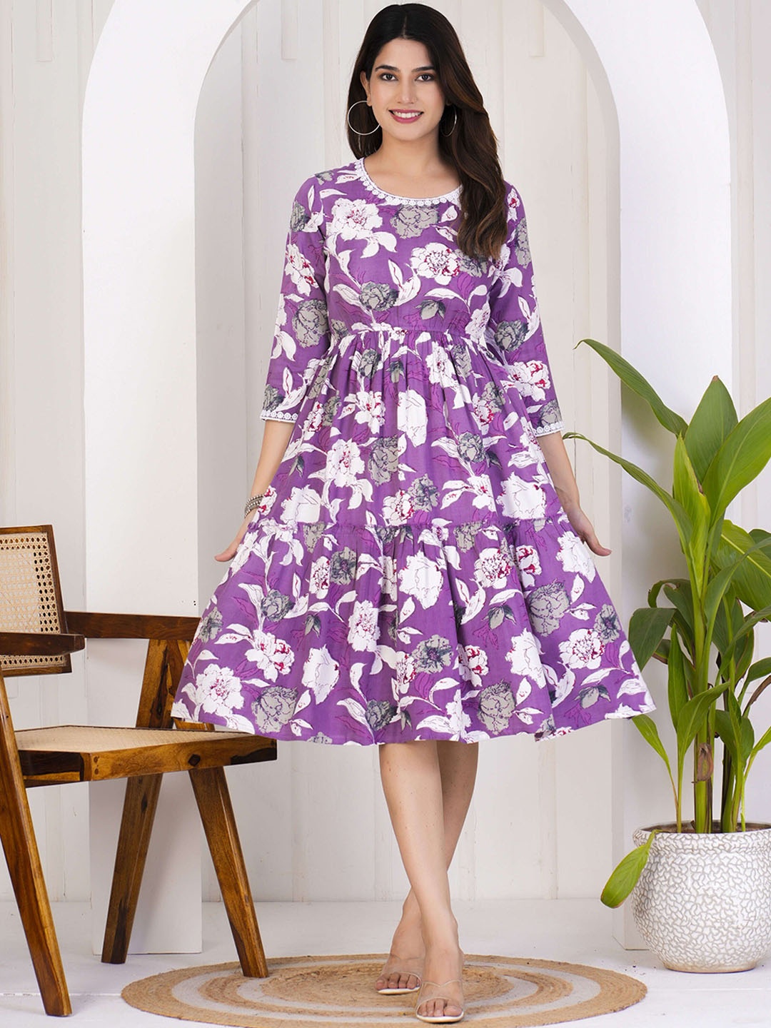 

KALINI Floral Printed Regular A-Line Ethnic Dress, Purple