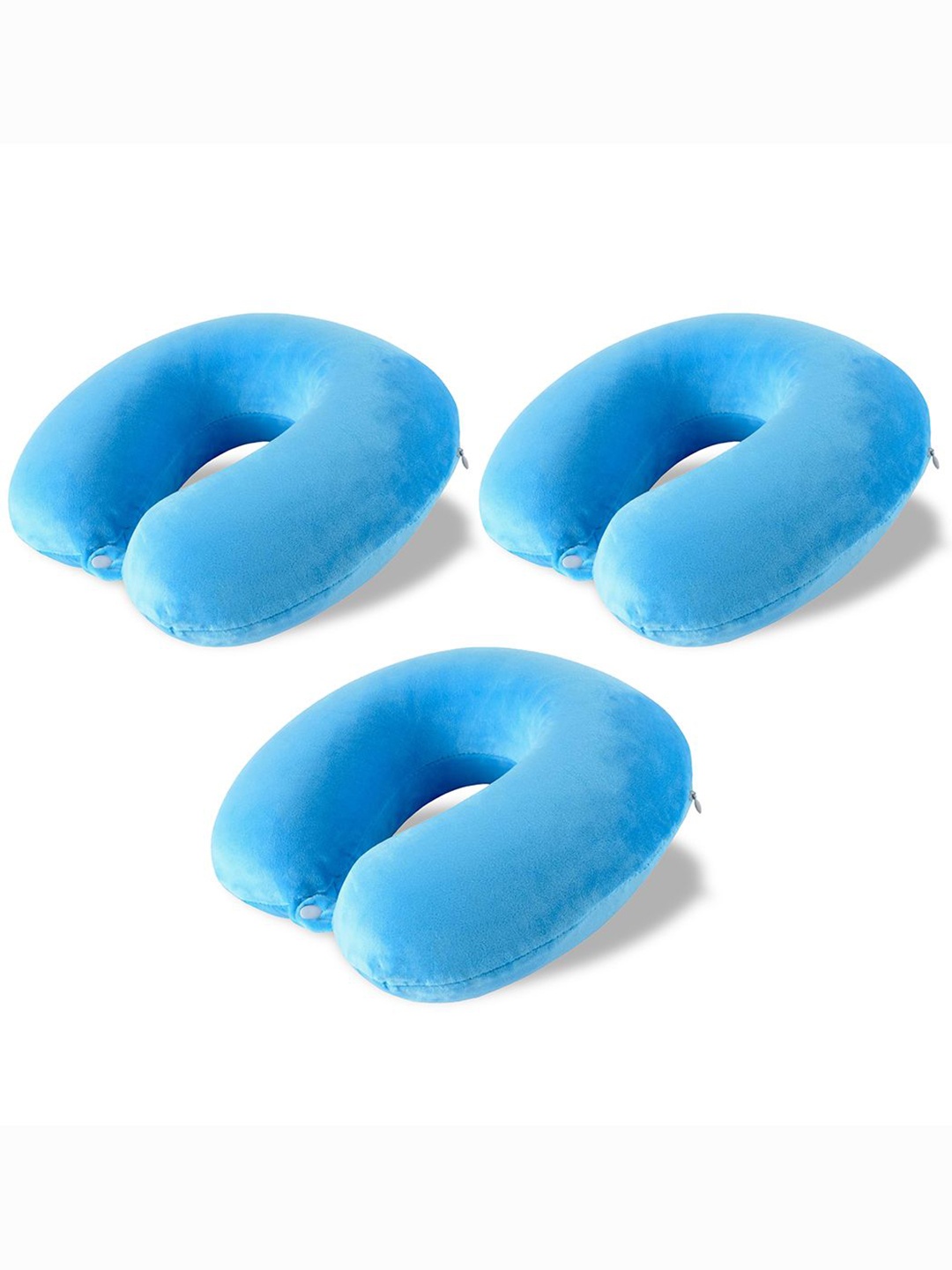 

Kuber Industries Blue 3 Pieces U-Shaped Memory Foam Filled Cotton Travel Pillows