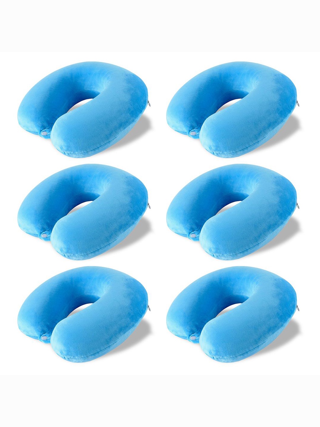 

Kuber Industries Blue 6 Pieces U-Shaped Memory Foam Filled Cotton Travel Pillows