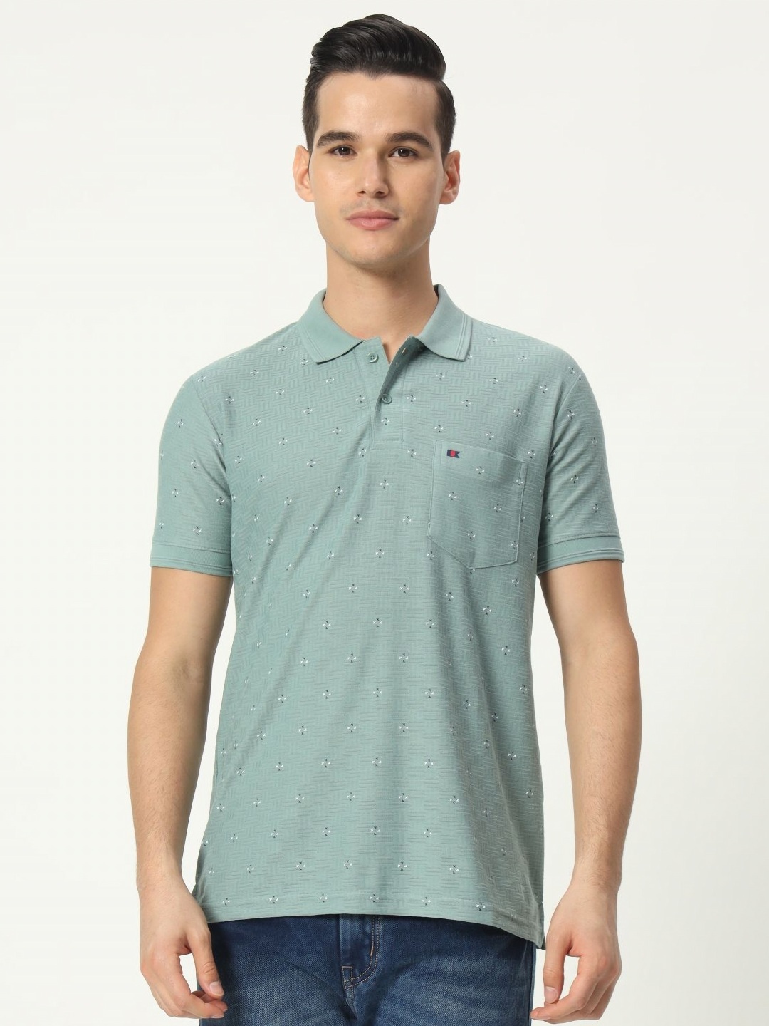 

TAB91 Men Self Design Polo Collar Cotton T-shirt, Green