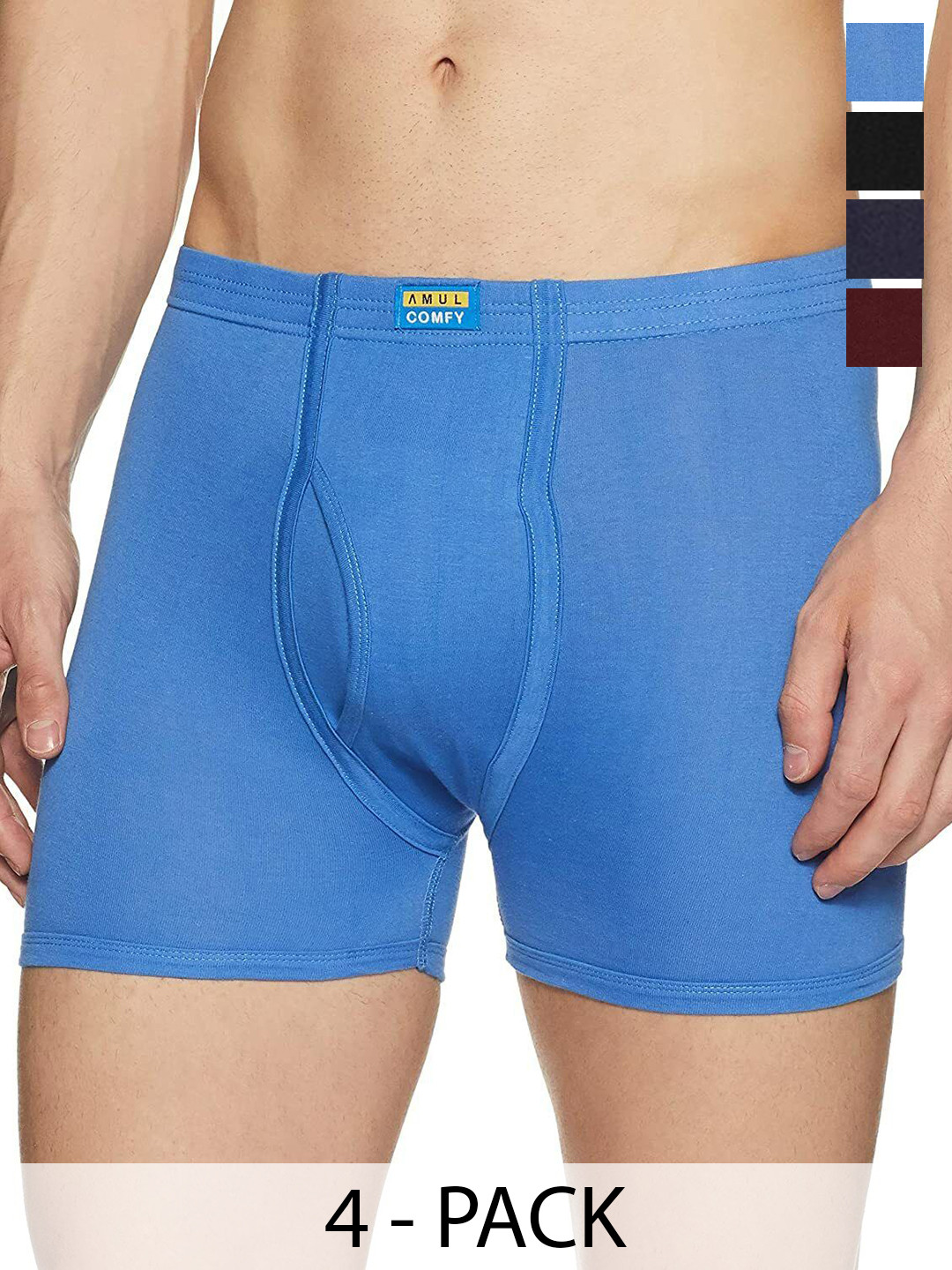 

AMUL COMFY Men Pack Of 4 Assorted Trunks Comfy-Plain-Trunk-IE-4-100, Blue