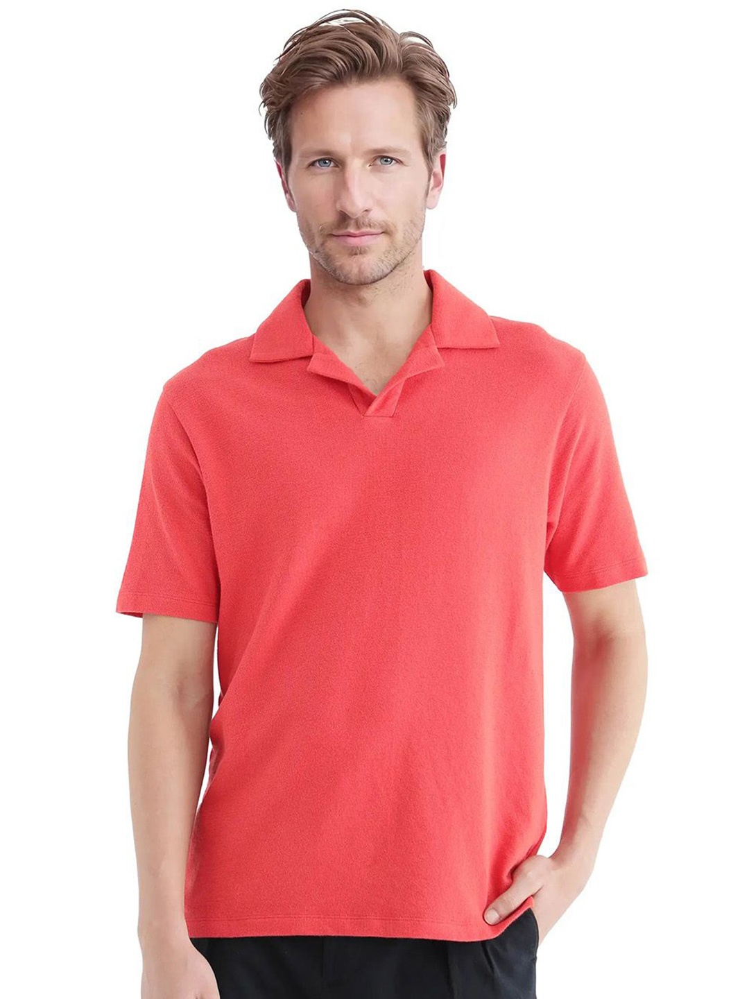 

RARE RABBIT Men Solid Polo Collar Cotton T-shirt, Red