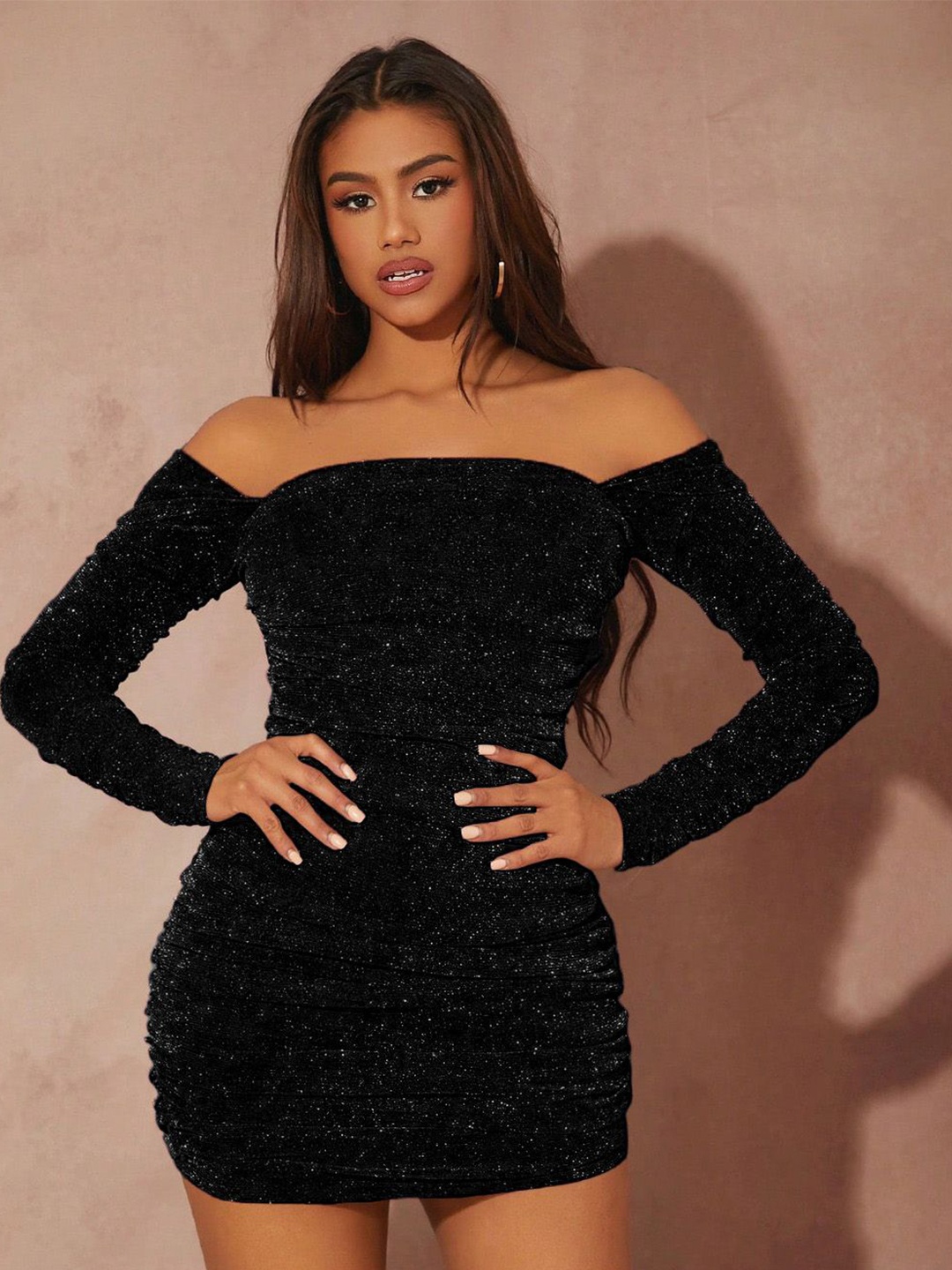 

Kotty Women Embellished Off-Shoulder Bodycon Mini Dress, Black