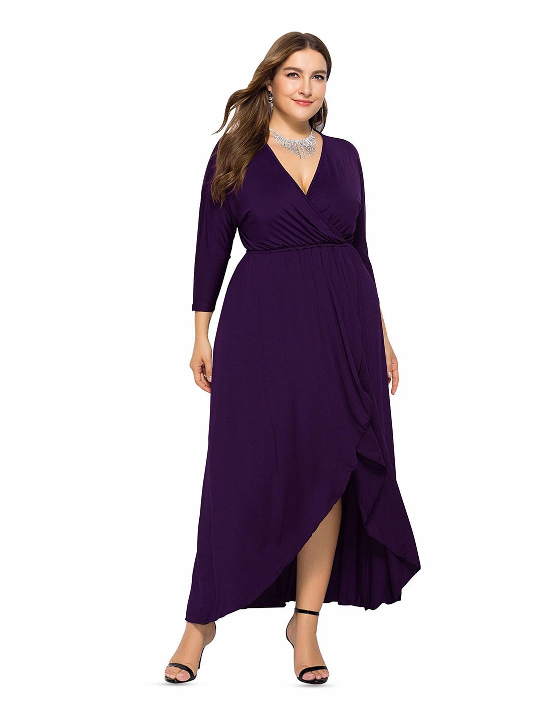 

StyleCast Curve Women V-Neck Wrap Midi Dress With Asymmetric Hem, Purple