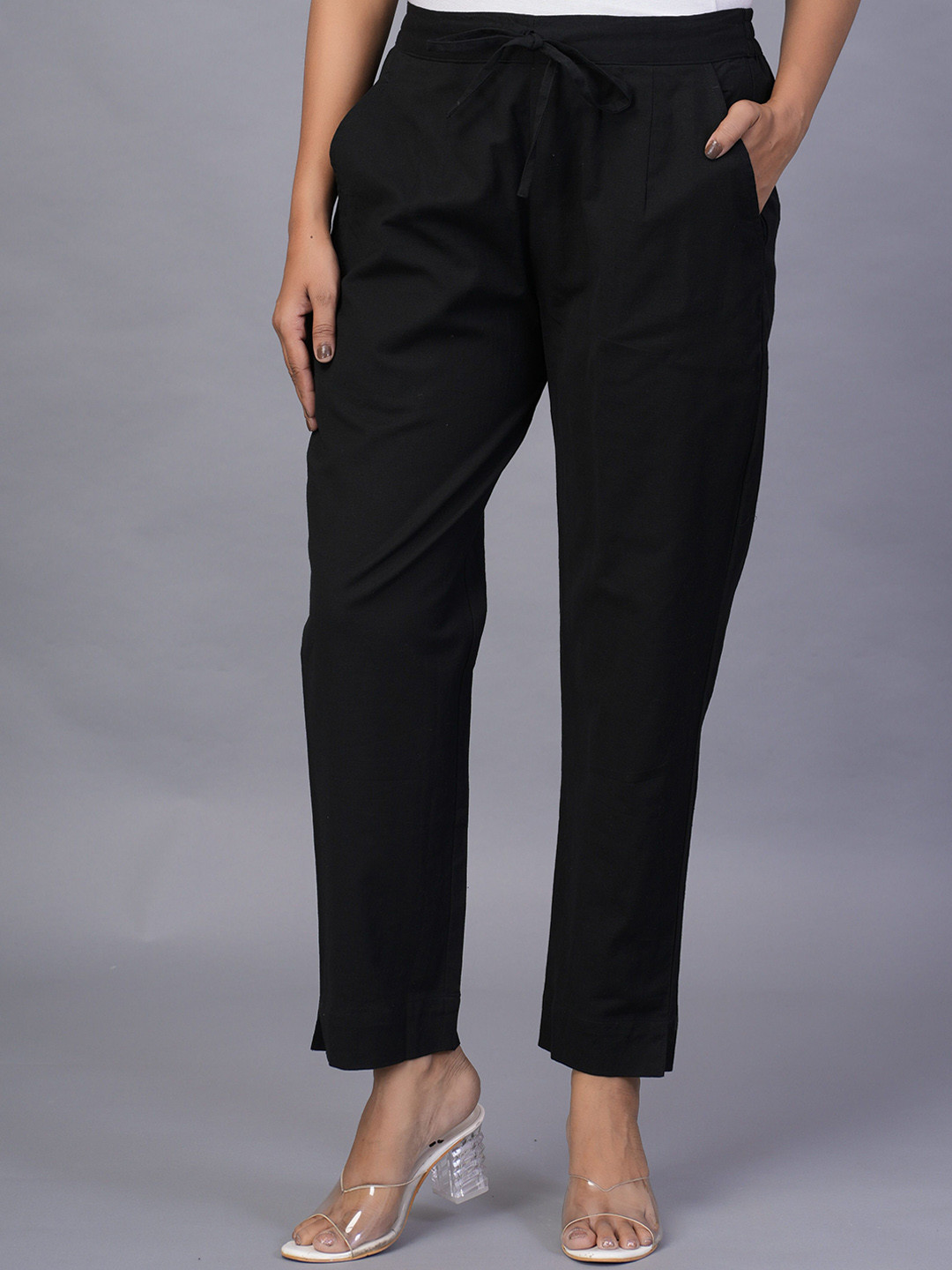 

KALINI Women Regular Fit Mid-Rise Trousers, Black