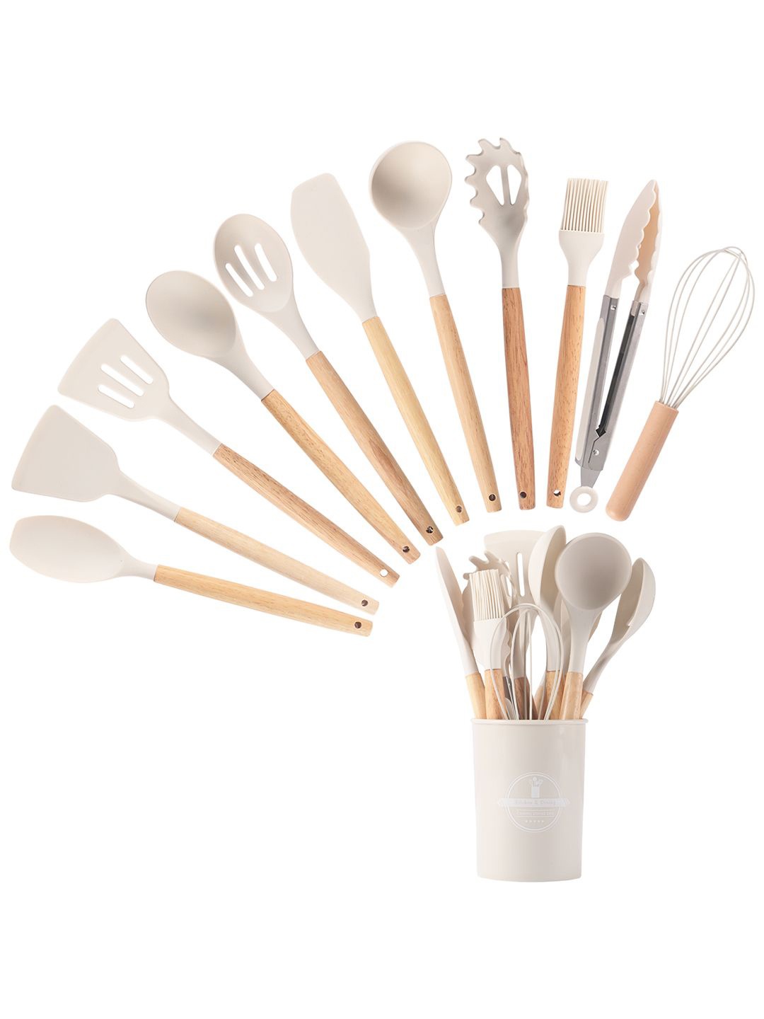 

Kuber Industries White 12 Pcs (with Holder) Silicone Nonstick Spatula Set