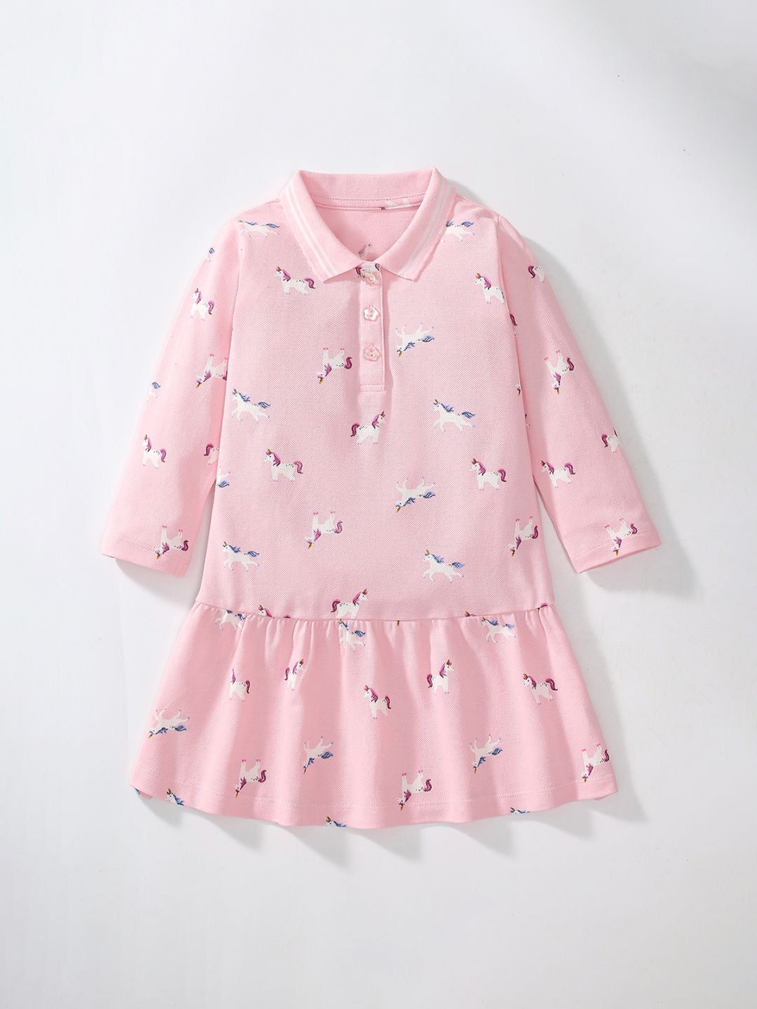 

JC SPARKLE Girls Printed Shirt Collar Cotton Drop-Waist Dress, Pink