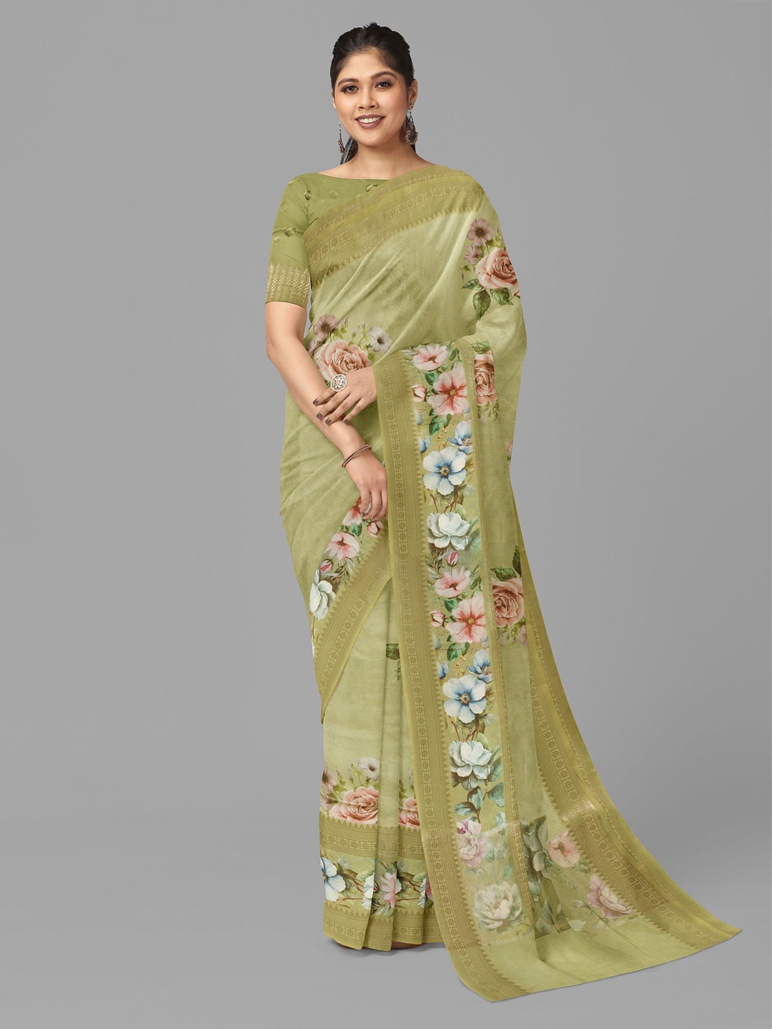 

The Chennai Silks Floral Printed Banarasi Saree, Green
