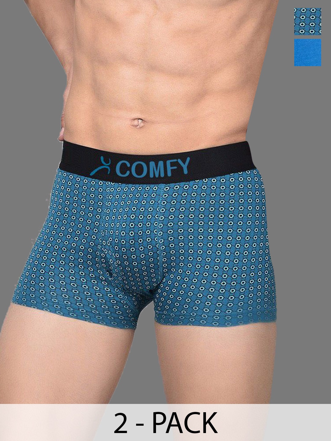 

AMUL COMFY Men Pack Of 2 Printed Assorted Pure Cotton Trunks - Comfy-FCD-Trunk-OE-2-100, Blue