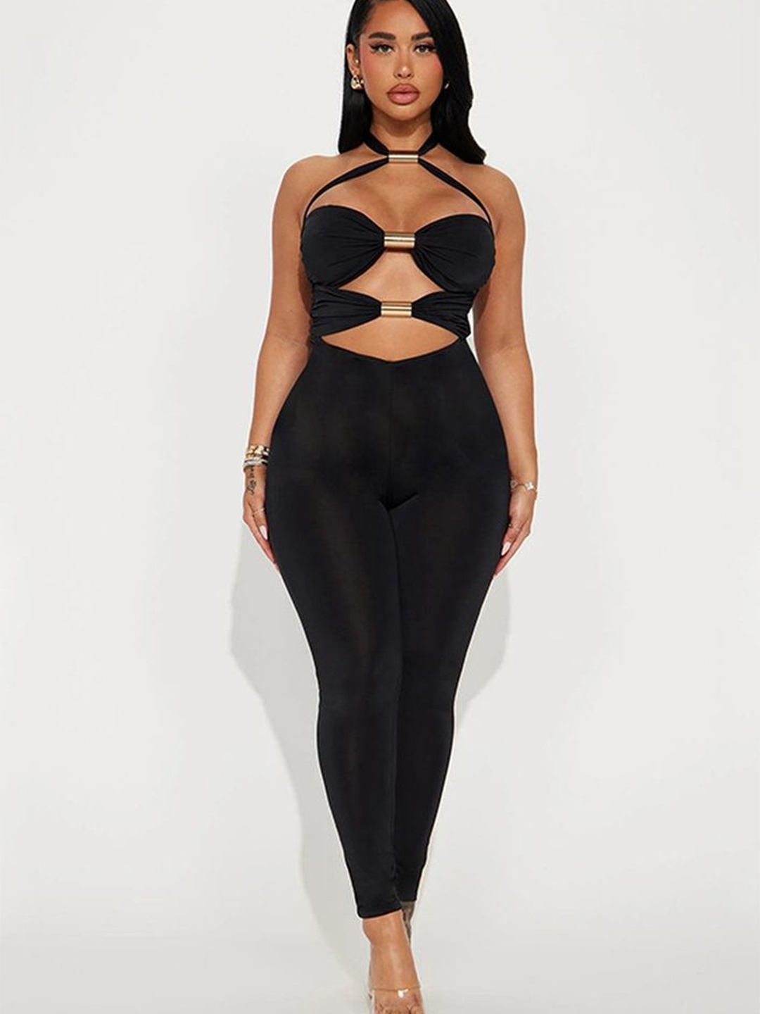 

LULU & SKY Women Halter Neck Basic Jumpsuit, Black