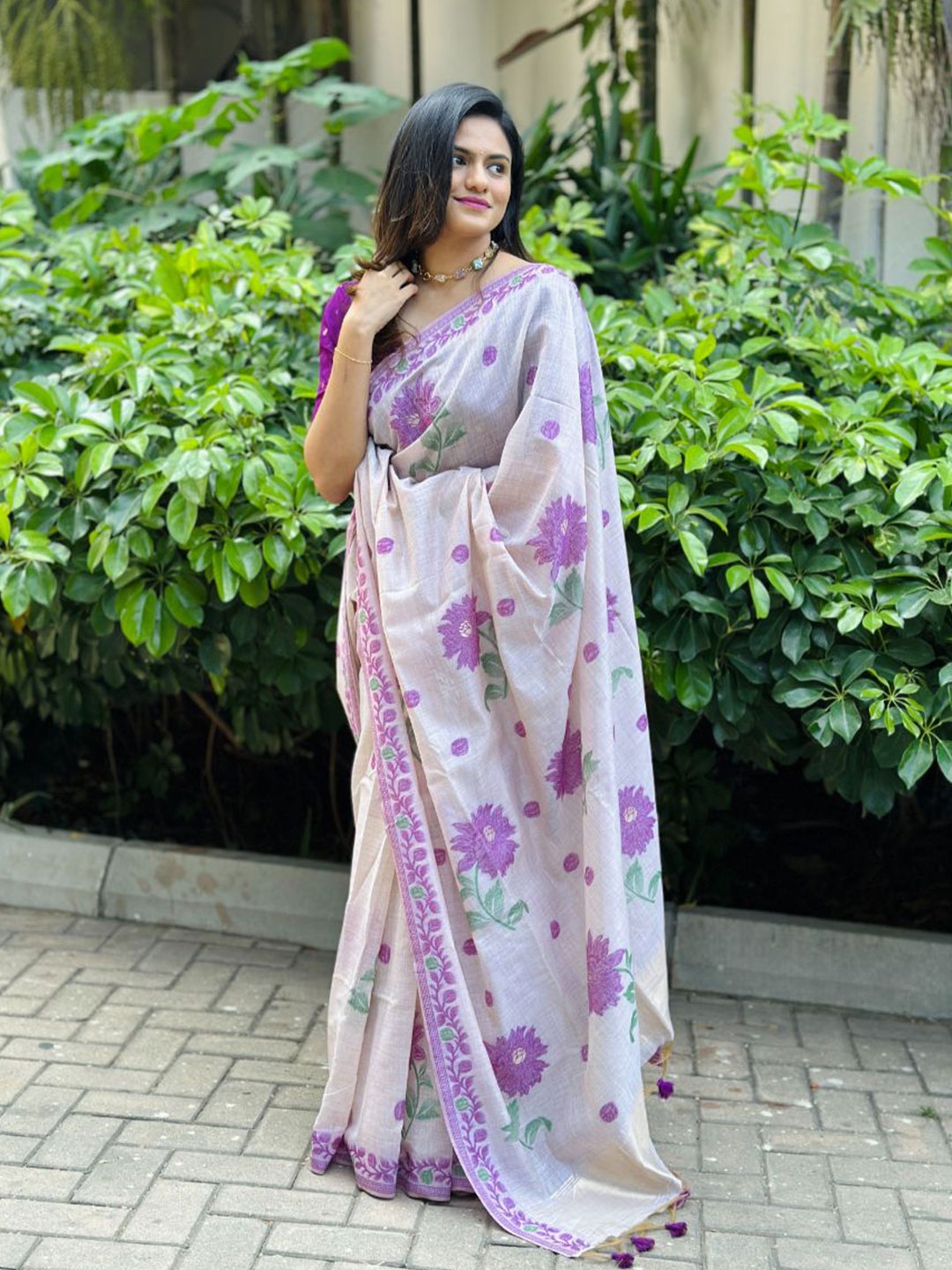 

NK Textiles Woven Design Zari Muga Saree, Purple