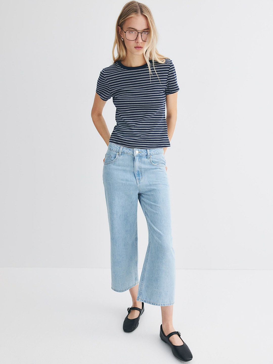 

H&M Wide High Cropped Jeans, Blue