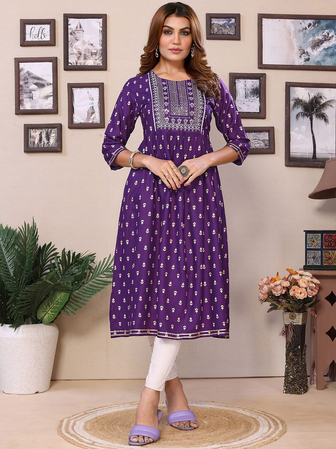 

Rangita Ethnic Motifs Printed Regular Anarkali Kurta, Purple