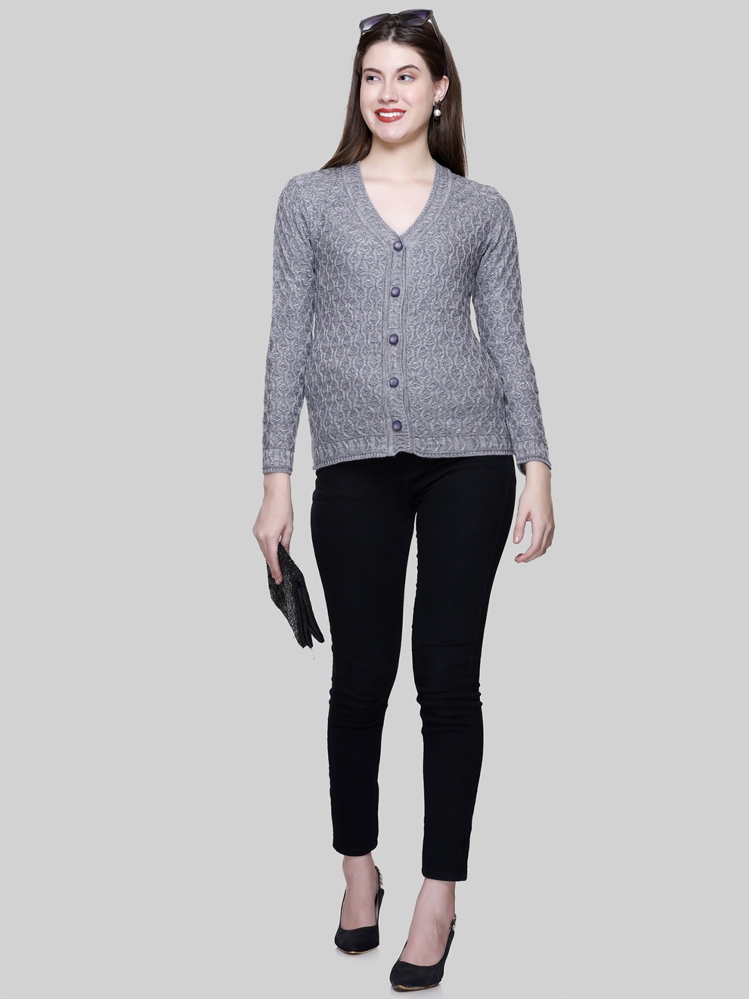

Pampara Women Cable Knit Cardigan, Grey