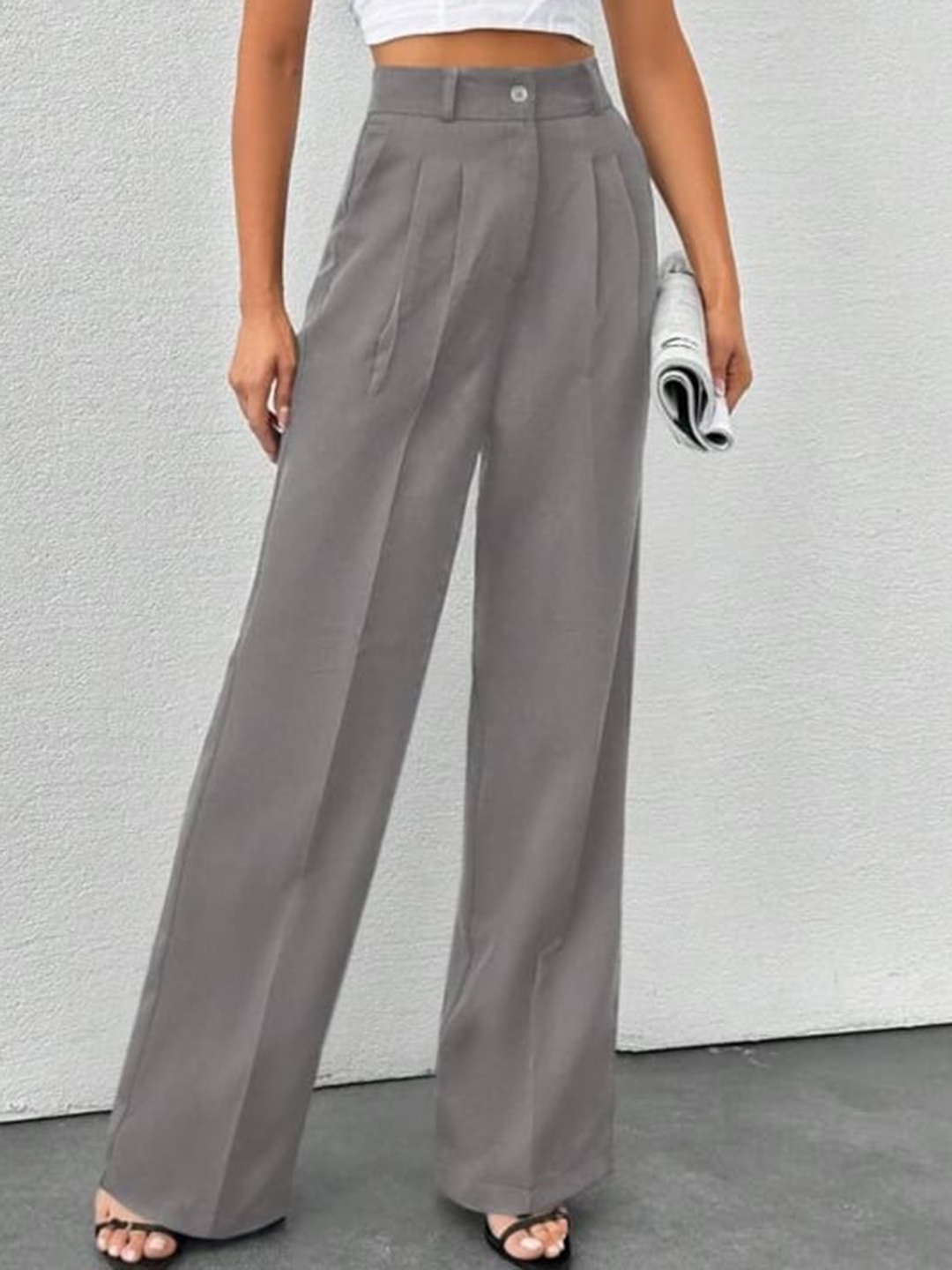 

Next One Women Smart High-Rise Pleated Korean Pants, Grey