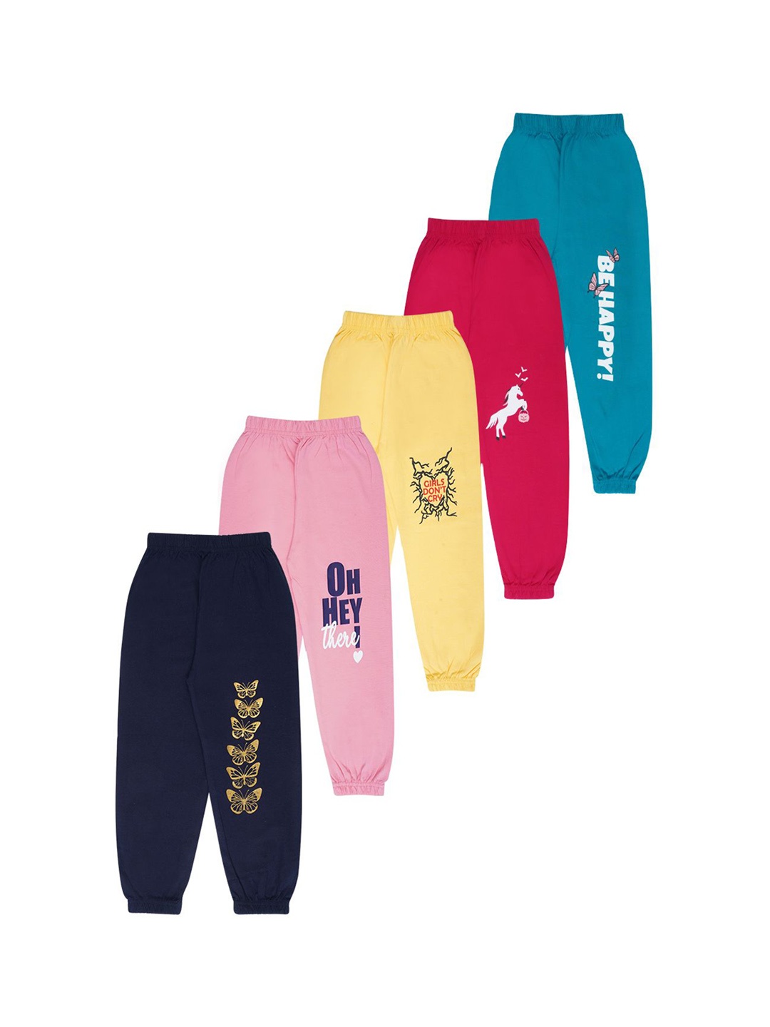 

FAZZA Girls Pack Of 5 Printed Pure Cotton Joggers, Pink