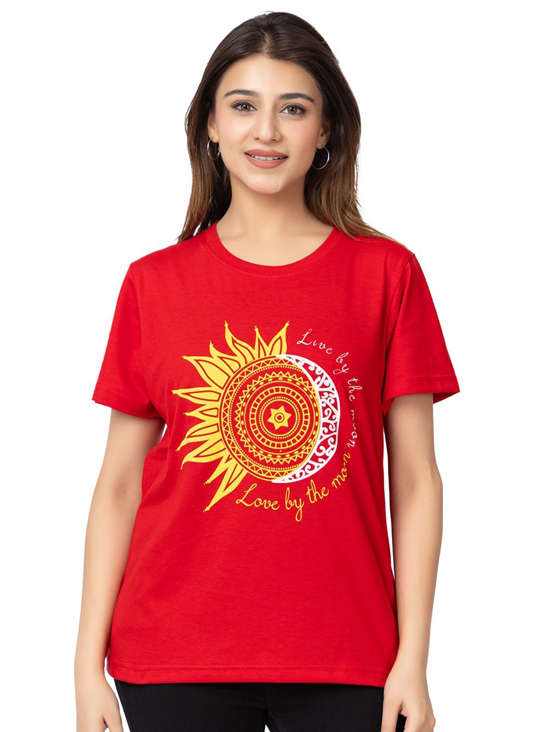 

HILFIRE REGION Women Graphic Printed Round Neck Cotton T-shirt, Red