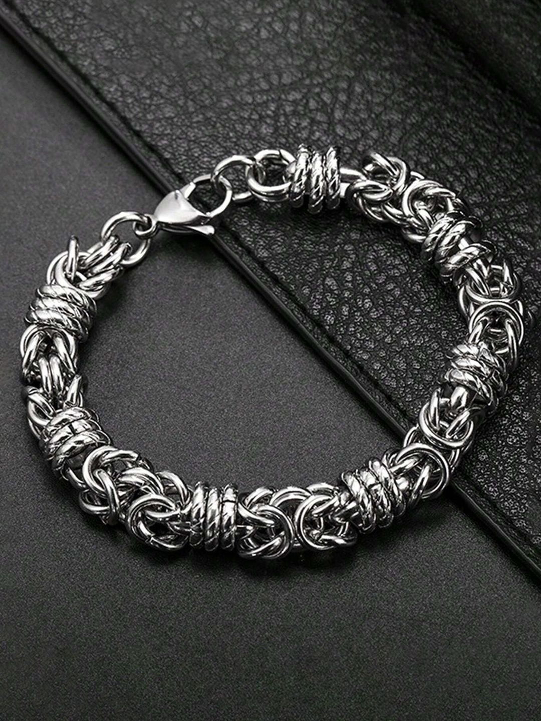 

Peora Men Stainless Steel Link Bracelet, Silver