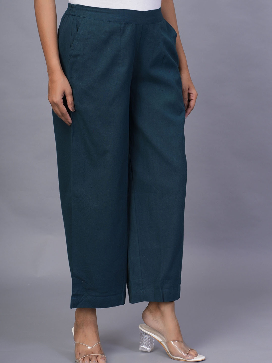 

KALINI Women Loose Fit Mid-Rise Trousers, Green