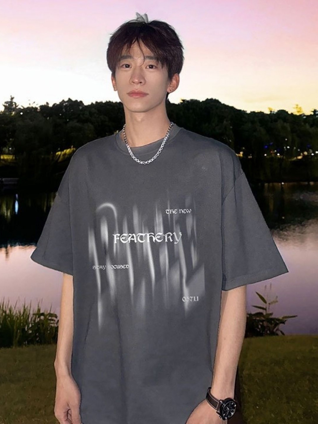 

HERE&NOW Men Typography Printed Round Neck Cotton Oversized T-shirt, Grey