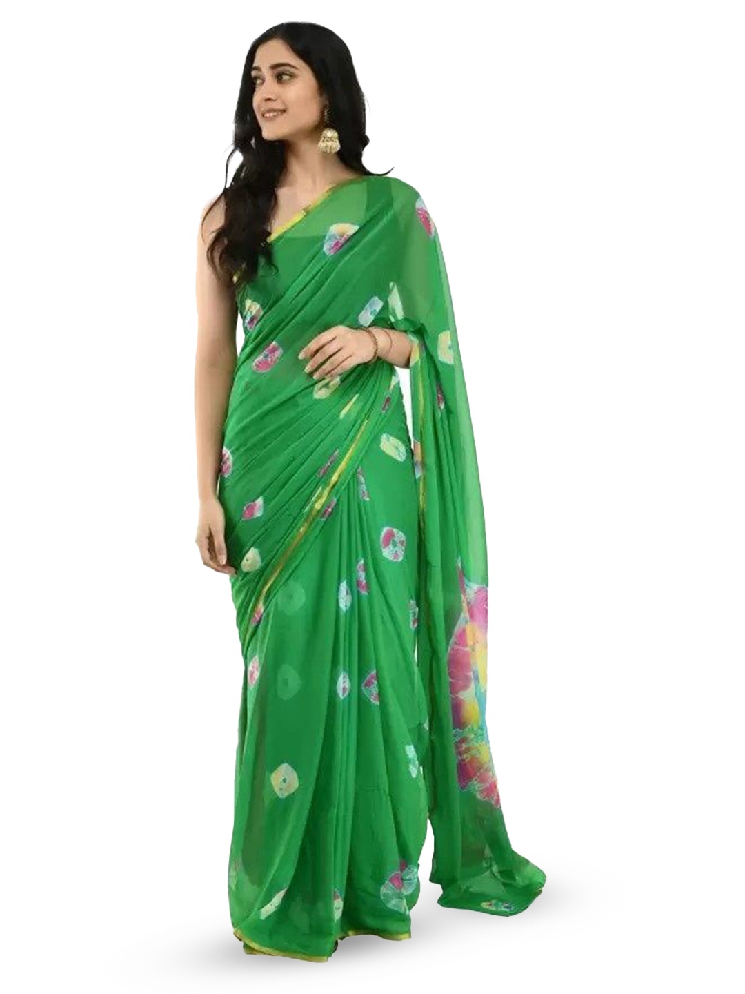 

Reboot Fashions Printed Pure Chiffon Saree, Green